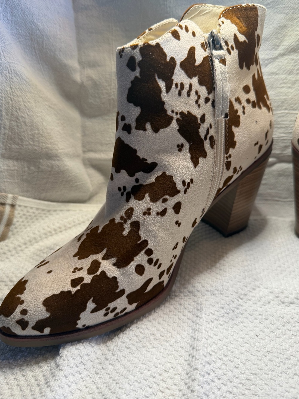 Maurices Cow-Spot Ankle Booties in White and Brown - Picture 2 of 4